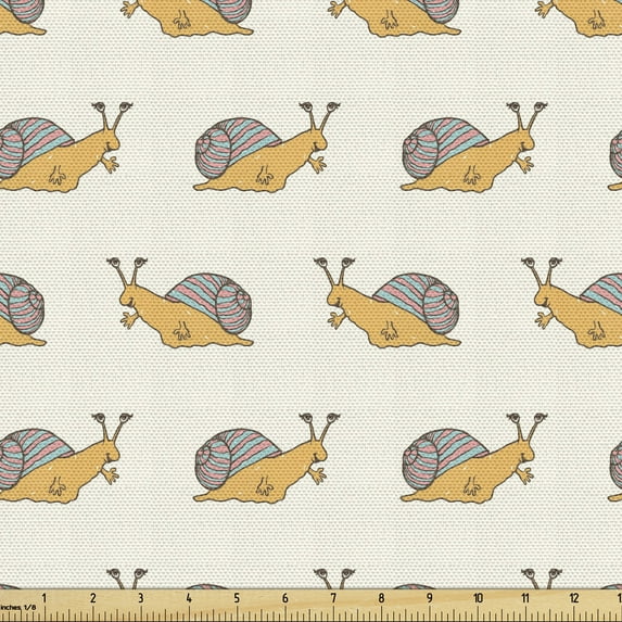 Ambesonne Snail Fabric by the Yard Upholstery, Smiling Cartoon Shell Insects, 5 Yards, Ivory Multicolor