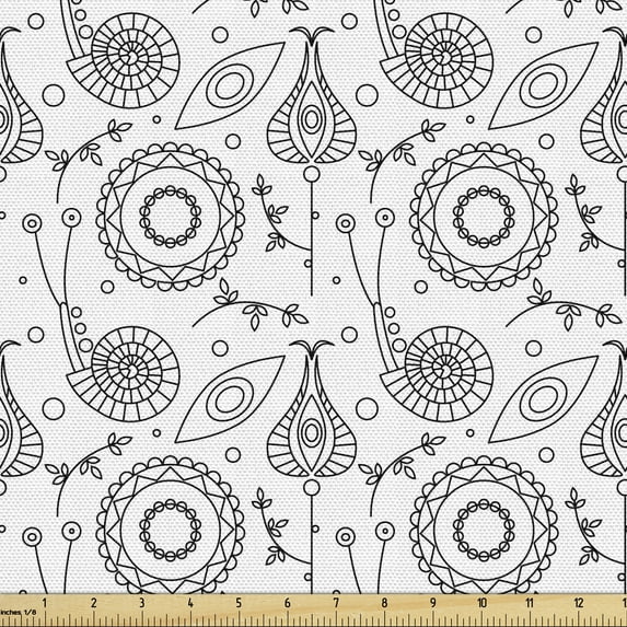 Snail Fabric by the Yard Upholstery, Ornamental Monochrome Lace Evocative Flowers Leaves Eyes Mollusk Insects, Decorative Fabric for DIY and Home Accents, White and Charcoal Grey by Ambesonne