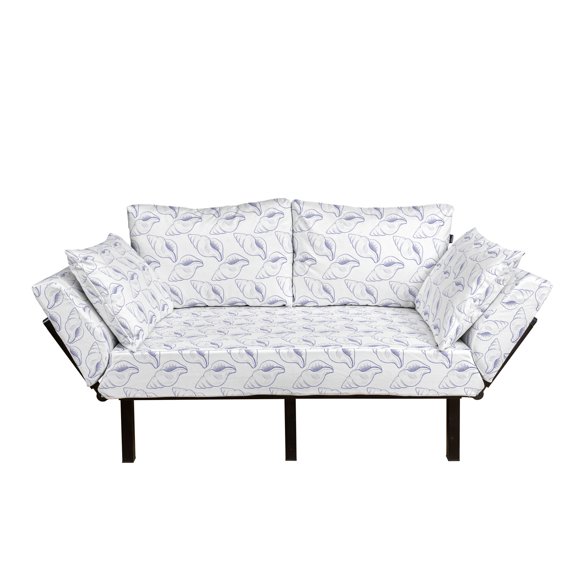 Snail Futon Couch, Soft Toned Seashell Marine Life Oyster Mollusk Underwater Ocean Nautical Themed, Daybed with Metal Frame Upholstered Sofa for Living Dorm, Loveseat, Indigo and White, by Ambesonne