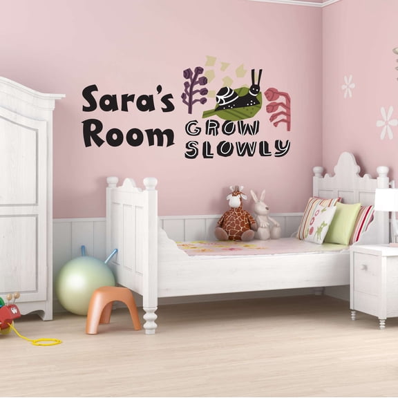 Snail Grow Slow ly Slug Catterpillar Creepy Crawler Personalized Name Trees Flowers Rose Bushes Weeds Stem Garden Bouquet Holiday Gift Decorating Ideas Wall Decal Sticker - Size: 30 In X 15 In