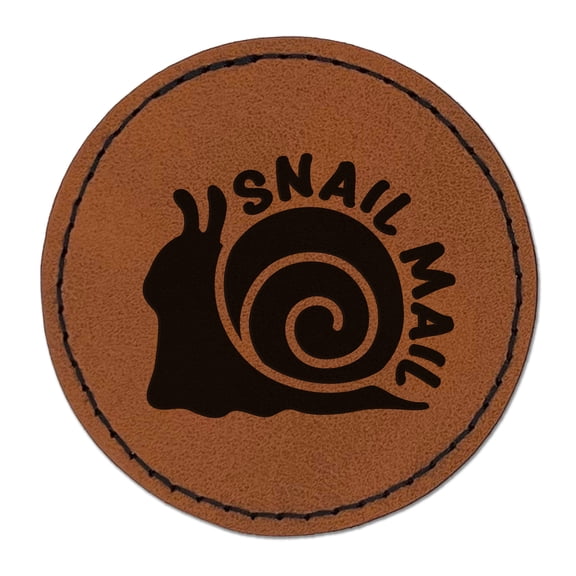 Snail Mail 2.5" Faux Leather Round Engraved Iron-On Patch - Brown