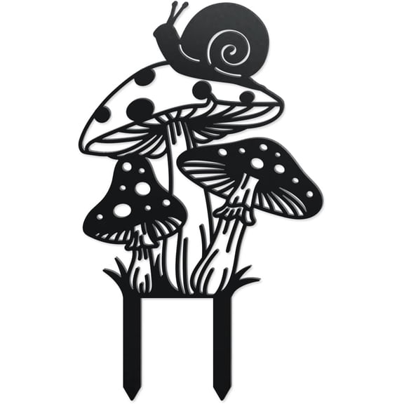 Snail Mushroom Metal Decorative Garden Stakes Funny Mushroom Snail Metal Silhouette Statues Animal Plant Garden Ornament Gifts Black Yard Art Decoration for Outdoor Yard Patio Lawn Walkway