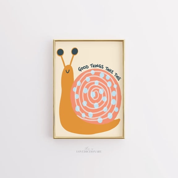 Snail Nursery Wall Art Good Things Take Time Quote Decor, Unframed Canvas Size 12x18