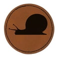 thumbnail image 1 of Snail On the Move Solid 2.5" Faux Leather Round Engraved Iron-On Patch - Brown, 1 of 6