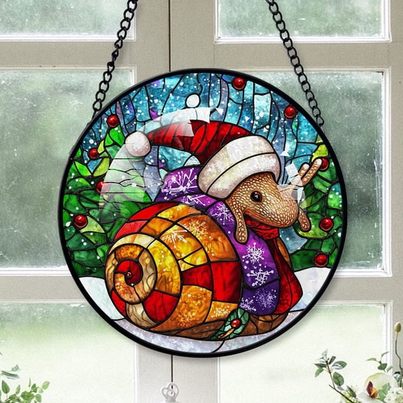 Snail Ornament Christmas 2025, Snail Stained Glass Window Hanging Ornament Unique Wildlife Glass Art for Windows and Doors