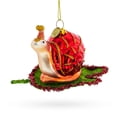 thumbnail image 1 of Snail Perched on a Green Leaf Glass Christmas Ornament, 1 of 5