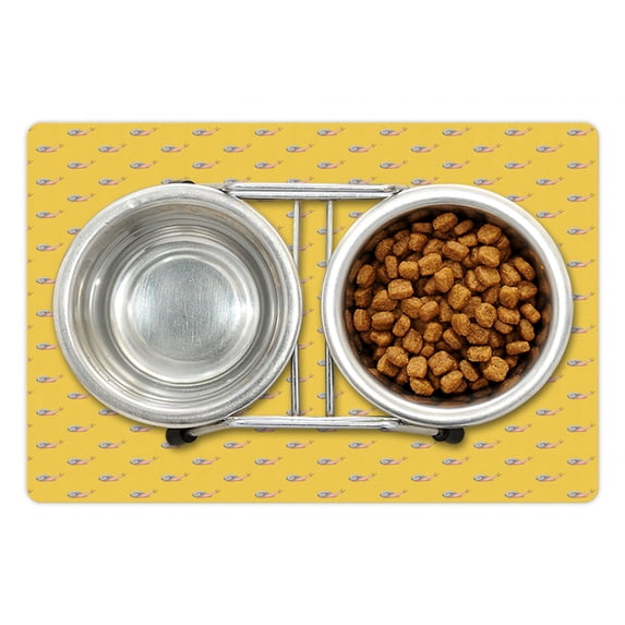 Snail Pet Mat for Food and Water, Cartoon Style Symmetrical Layout of Mini Creatures Insect Animal Art, Non-Slip Rubber Mat for Dogs and Cats, 18" X 12", by Ambesonne