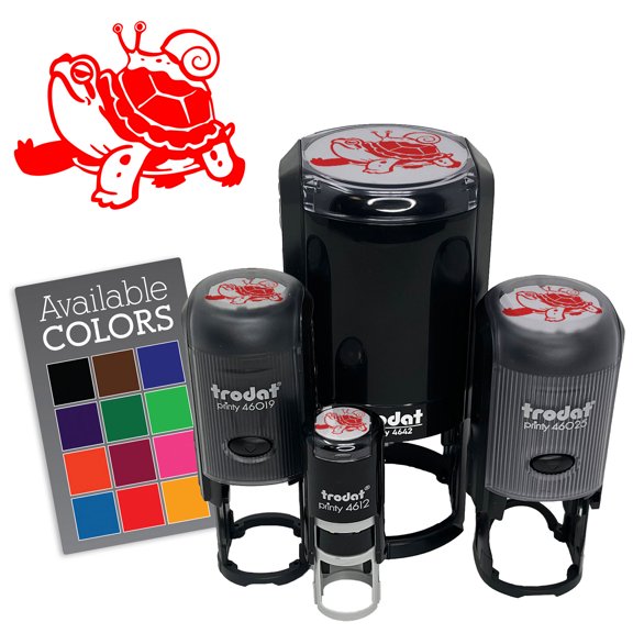 Snail Riding Turtles Back Shell Funny Friends Self-Inking Rubber Stamp for Stamping Ink Stamper Crafting Planners - 1/2 Inch Mini - Dry Pad (No Ink)