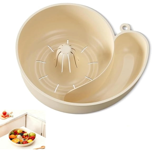 Snail-Shaped Fruit Washer, Automatic Vegetable and Fruit Washer, Multipurpose Rinse Drain Basket, Spinner Bowls, Beige, Plastic, Modern, Sink-Strainers