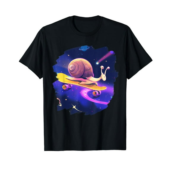 Snail Skateboarding Outer Space Retro Vintage Skater Snails Black T-Shirt