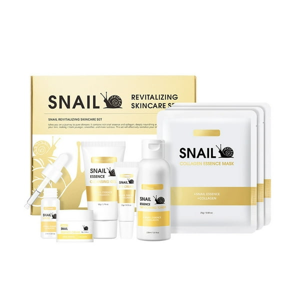Snail Skincare Set,6 Pcs Face Care Kit with Niacinamide & Ginseng for Revitalising & Anti-Ageing,Cleanser Toner Serum Eye Cream Moisturizer & Mask,Christmas Birthday Gift for Women Girls,Travel Sizes