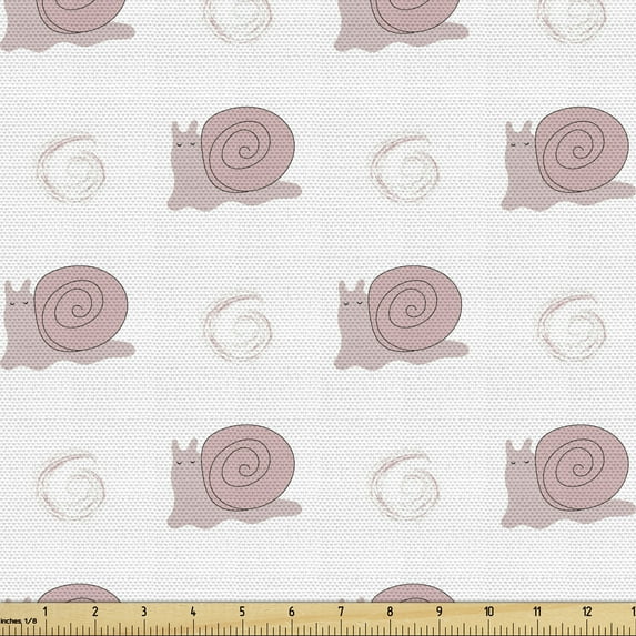 Ambesonne Snail Fabric by the Yard Upholstery, Crawling Shelled Elements, 10 Yards, Pale Pink Rose White