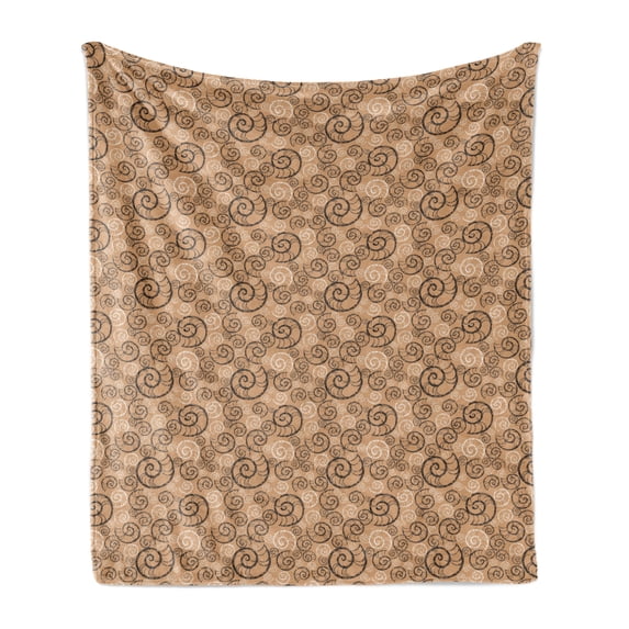 Snail Soft Flannel Fleece Blanket, Marine Mollusk Pattern in Grunge Style Nautical Aquatic Chambered Nautilus, Cozy Plush for Indoor and Outdoor Use, 60" x 80", Pale Brown and White, by Ambesonne