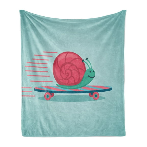 Snail Soft Flannel Fleece Throw Blanket, Hipster Animal on a Skateboard Youth Motion Full of Life Joyful, Cozy Plush for Indoor and Outdoor Use, 50" x 70", Pale Blue Magenta, by Ambesonne