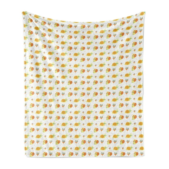 Snail Soft Flannel Fleece Throw Blanket, Nerd Animal in Glasses Traveling Heart Eyed Love Tribal Geometric, Cozy Plush for Indoor and Outdoor Use, 50" x 70", Mustard White, by Ambesonne