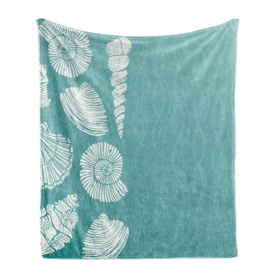 Snail Soft Flannel Fleece Throw Blanket, Ocean Life Creatures Cockleshell Mollusk Summer Holiday Underwater Tropical, Cozy Plush for Indoor and Outdoor Use, 50" x 70", Pale Teal Coconut, by Ambesonne