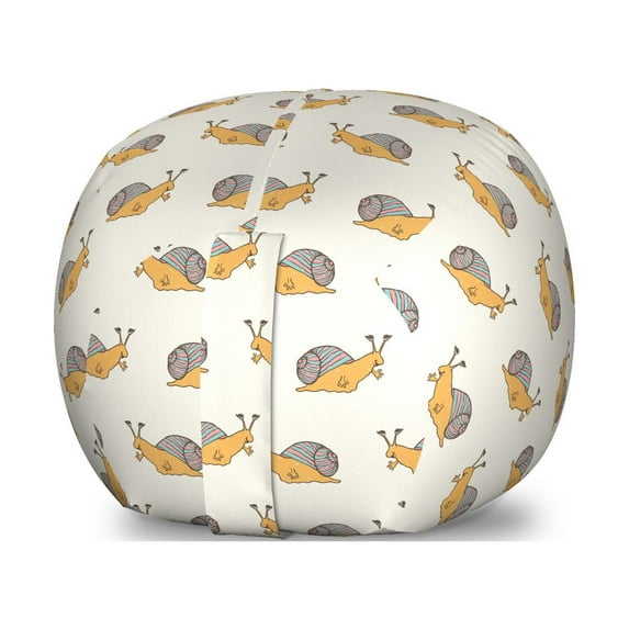 Snail Storage Toy Bag Chair, Continuous Little Cartoon Garden Shell Helix Insect Smiling Characters Printing, Stuffed Animal Organizer Washable Bag, Small Size, Ivory Multicolor, by Ambesonne