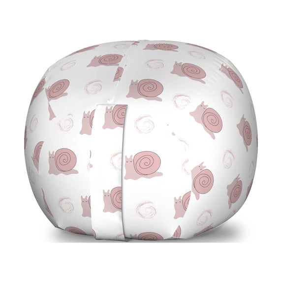 Snail Storage Toy Bag Chair, Crawling Motifs Shelled Animal Along Spirals Girly Joyful Repetitive, Stuffed Animal Organizer Washable Bag, Large Size, Pale Pink Rose White, by Ambesonne