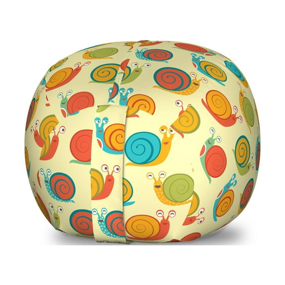 Snail Storage Toy Bag Chair, Numerous Repetitive Colorful Cartoon Shell Animals Character Illustration, Stuffed Animal Organizer Washable Bag, Small Size, Pale Yellow Multicolor, by Ambesonne