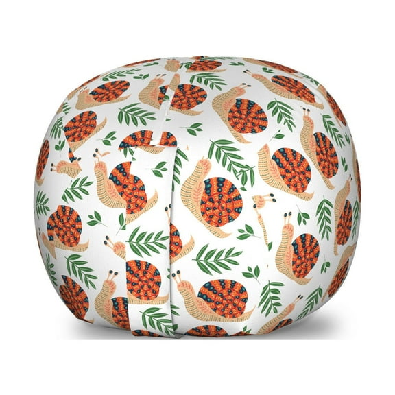 Snail Storage Toy Bag Chair, Ornamental Colorful Folk Ethnic Mollusk Insects Leaves Branches Continuous Drawing, Stuffed Animal Organizer Washable Bag, Large Size, Multicolor, by Ambesonne