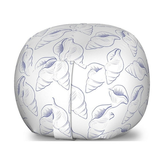 Snail Storage Toy Bag Chair, Soft Toned Seashell Marine Life Oyster Mollusk Underwater Ocean Nautical Themed, Stuffed Animal Organizer Washable Bag, Large Size, Indigo and White, by Ambesonne