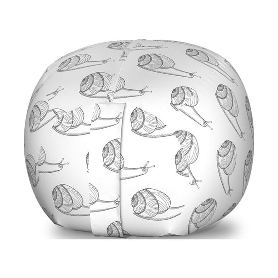 Snail Storage Toy Bag Chair, Spring Rain Nature Themed Monochromatic Continuous Zentangle Helix Pattern, Stuffed Animal Organizer Washable Bag, Small Size, White Charcoal Grey, by Ambesonne