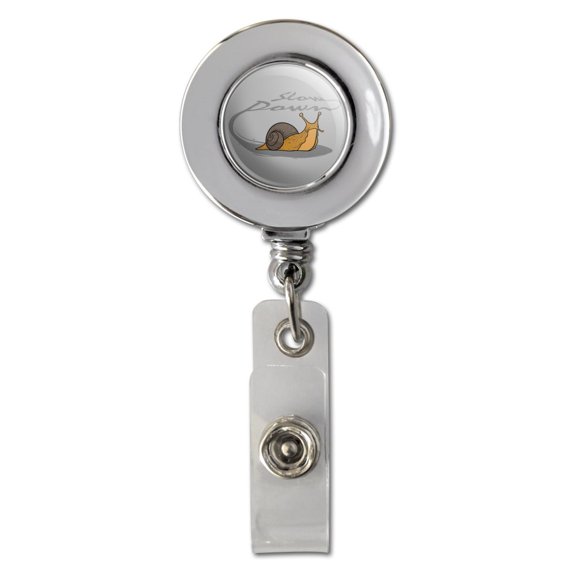 Snail Trail Slow Down Retractable Reel Chrome Badge ID Card Holder Clip