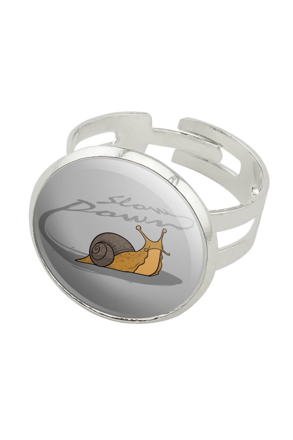 Snail Trail Slow Down Silver Plated Adjustable Novelty Ring