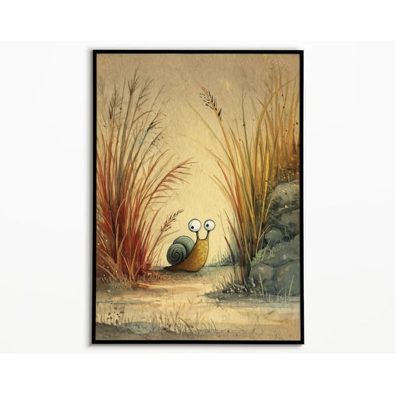 Snail Traveler Print Cottagecore Animal Art Quirky Moody Decor, Unframed Paper Poster 8x10in