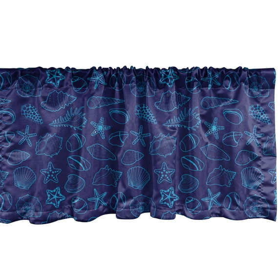 Ambesonne Snail Window Valance, Seashells Starfish Oyster, 42" x 18", Indigo and Blue