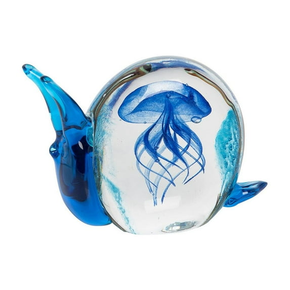 Snail With Jellyfish Glass Art Figurine Home Decor Beach Coastal Ocean Sea Life 5.25 x 1.75 x 3.25