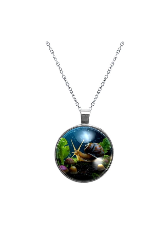 Snail Women's Glass Circular Pendant Necklace - Unique Jewelry Piece for Everyday Wear