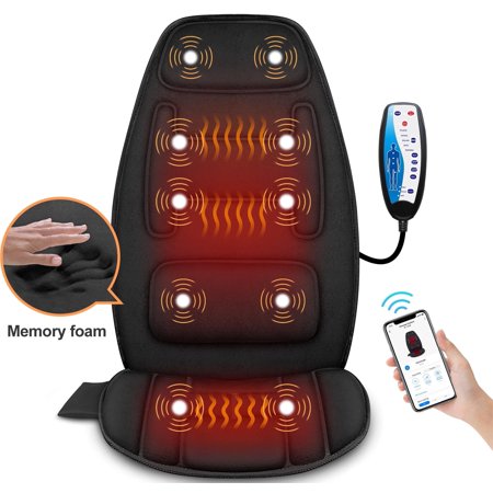 Snailax Back Massager with APP Control, Memory Foam Massage Chair Pad with 10 Motors and 2 Levels Massage Seat Cushion