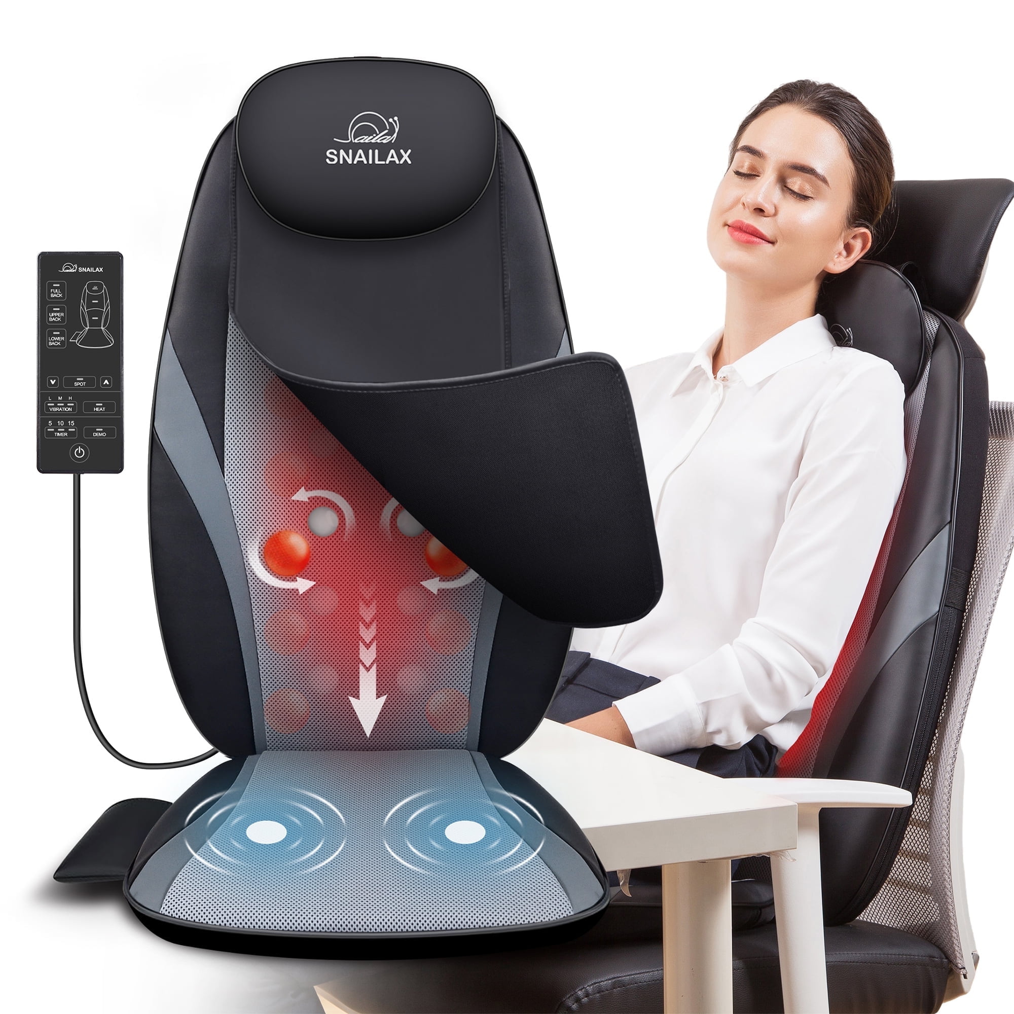 Snailax Back Massager with Heat, Shiatsu Massage Cushion for Pain