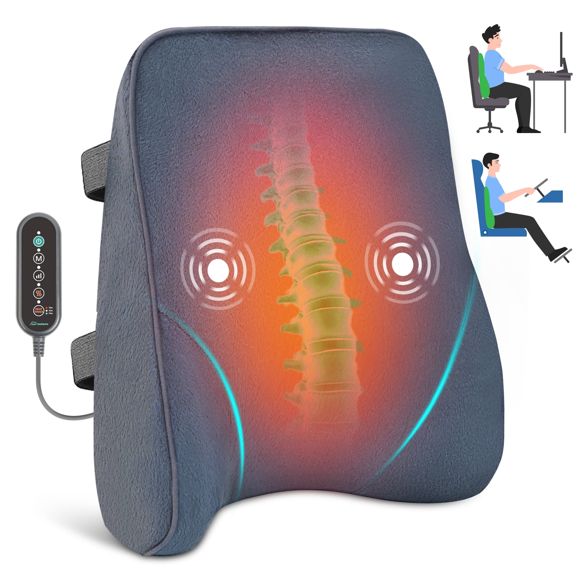 Snailax Vibrating Back Pain Massager Chair Cushion with Lumbar Support ...