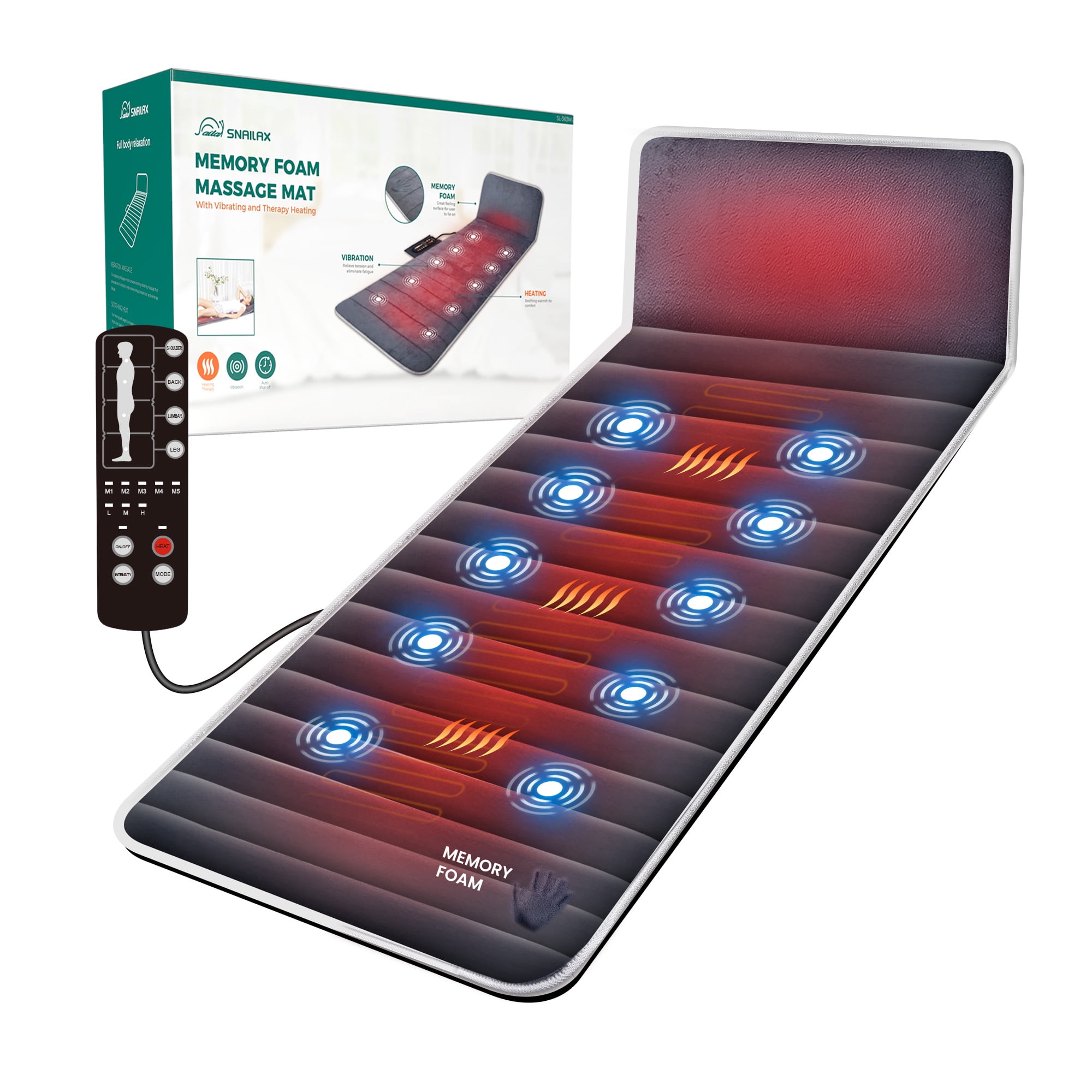 Snailax Memory Foam Massage Mat, Back Massage pad with Vibration Motors