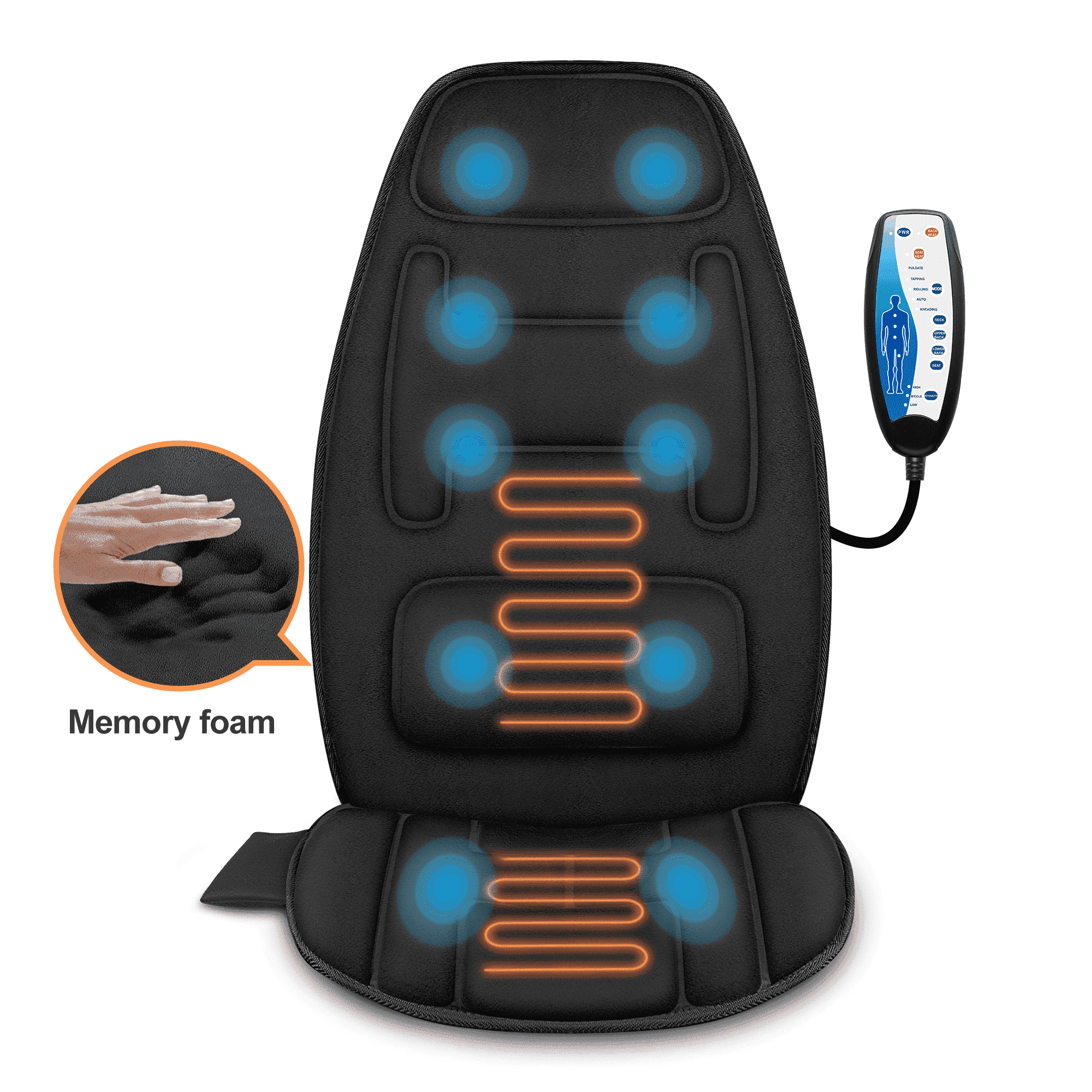 Snailax Memory Foam Massage Seat Cushion, Back Massager with Heat, Vibration Massage Chair Pad for Chair, Gifts