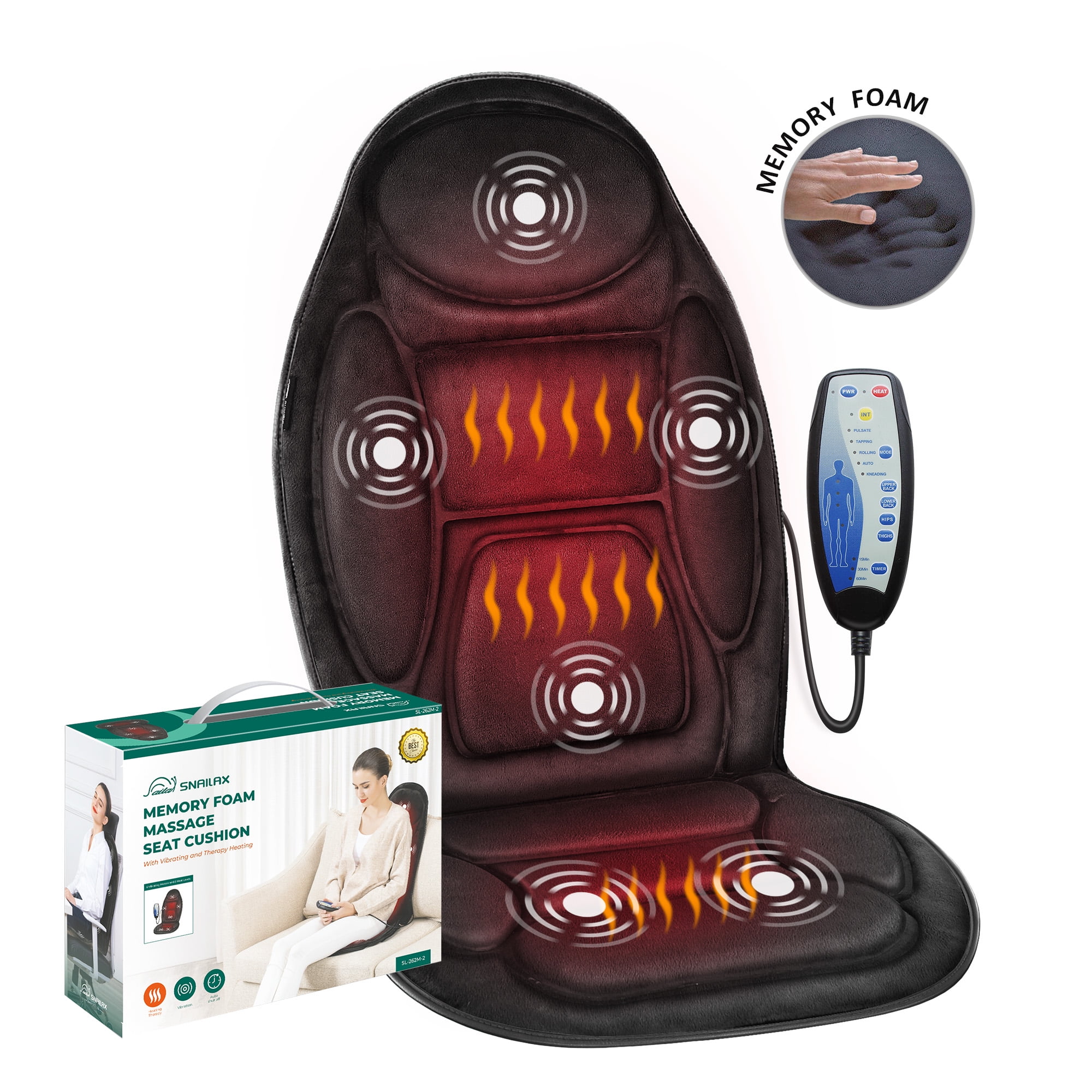  Snailax Shiatsu Back Massager with Heat -Deep Kneading Massage  Chair Pad with Adjustable Intensity, Shiatsu Chair Massager to Relax Full  Body Muscle : Health & Household