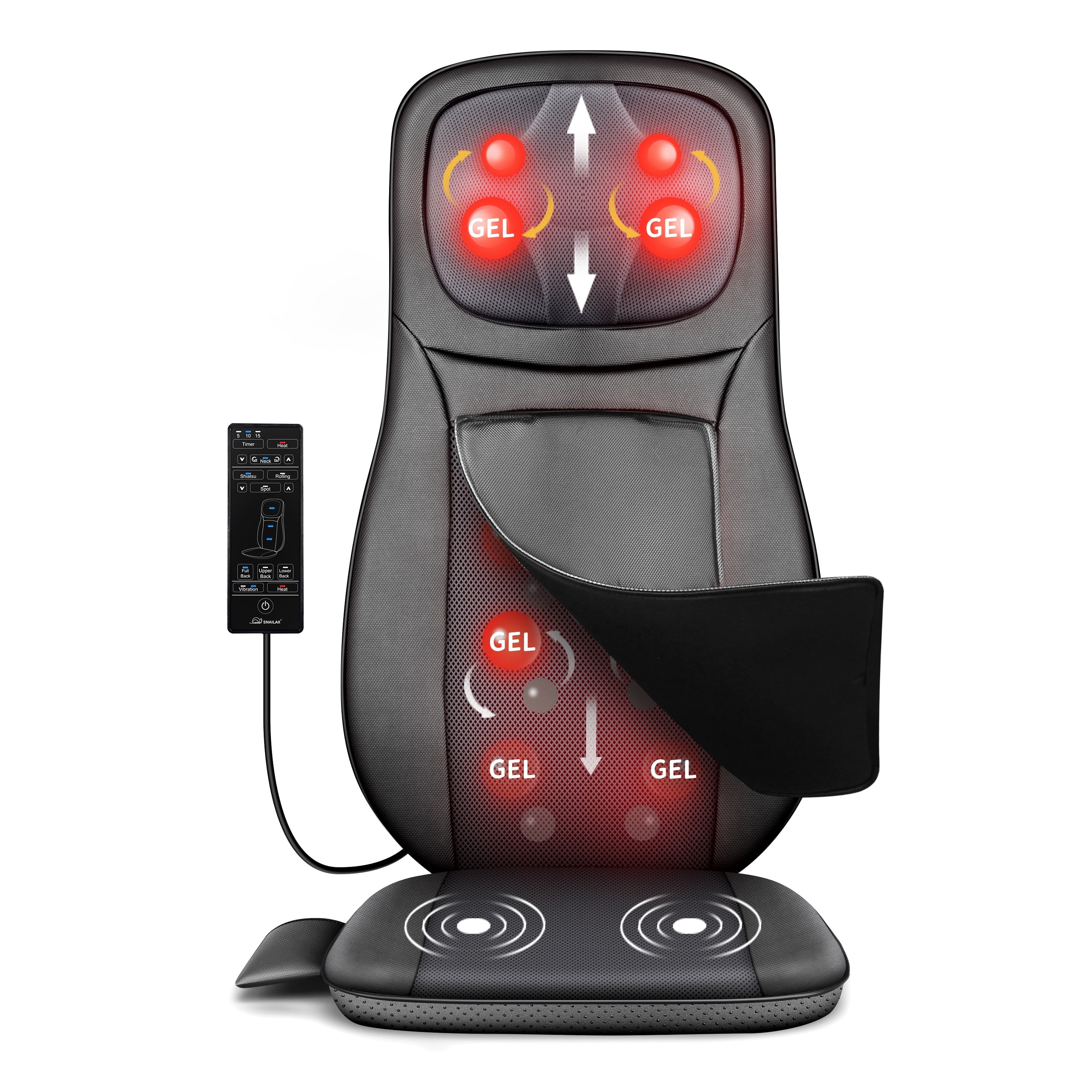 Snailax Shiatsu Back Massager with heat, Adjustable Height Seat Cushion Massager for Back Neck, Gift