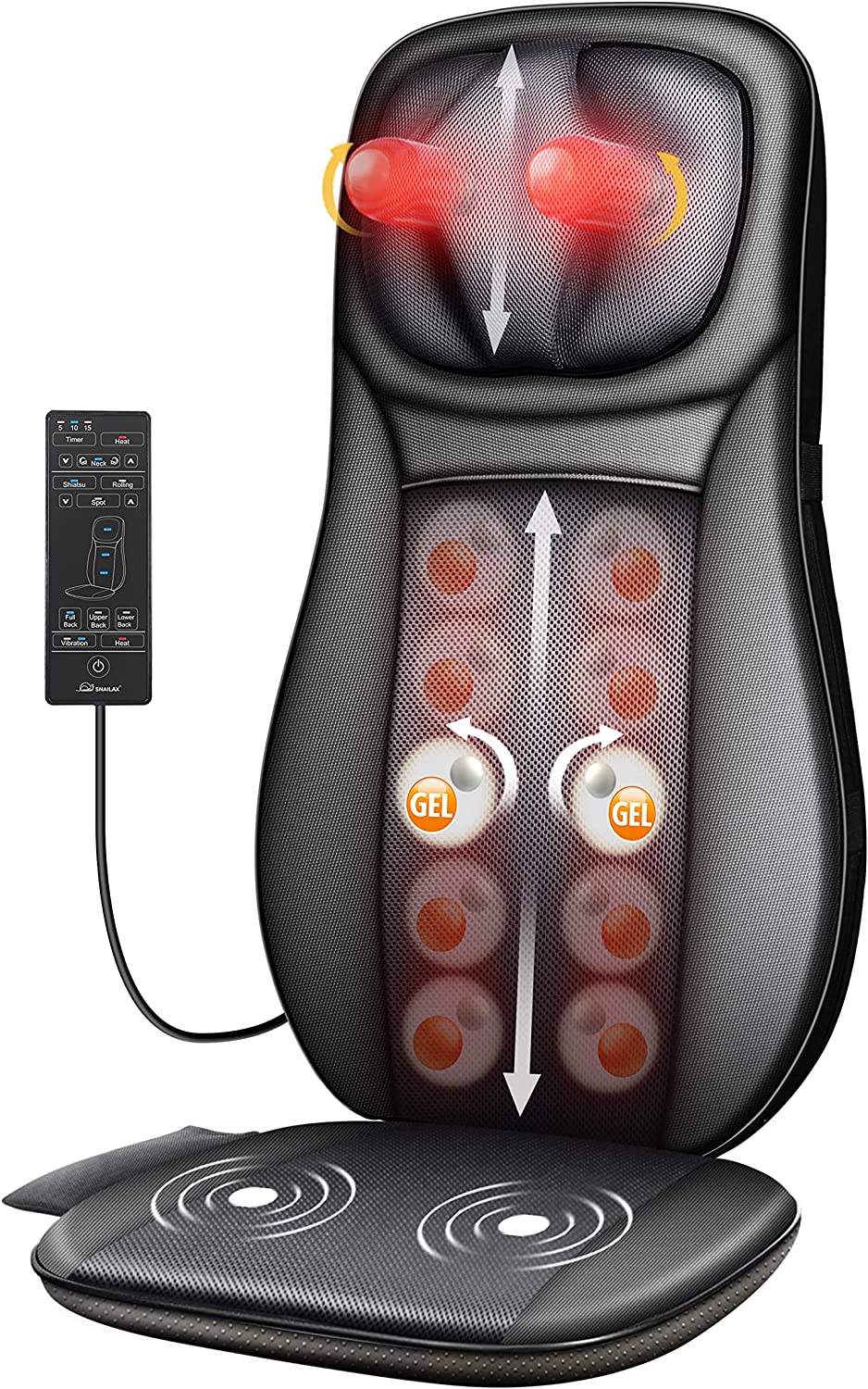 Snailax Shiatsu Back Massager with Heat, 2D/3D Massage Chair Pad for