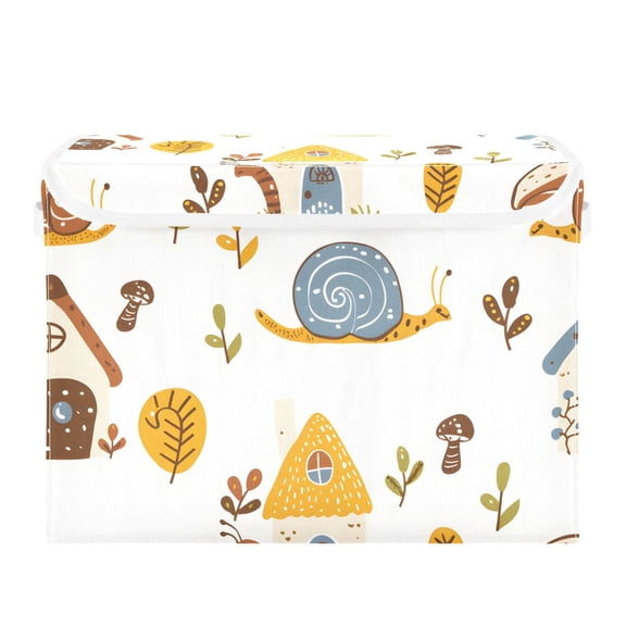 Snails Houses Trees Cartoon Foldable Storage Bin with Lid and Handle Collapsible Storage Box 16.5 x 12.6 x 11.8 inches