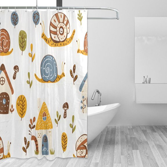 Snails Houses Trees Cartoon Shower Curtains with 12 Hooks Waterproof Bathroom Decor 66" x 72"
