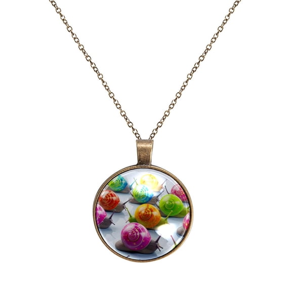 Snails Necklace Personalized Custom Photo Round Pendant Adjustable Stainless Steel Necklaces with Gift Box for Men Women Mothers Valentine's Jewelry Gift