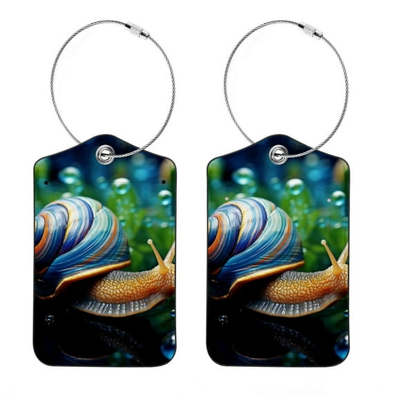 Snails Square PU Leather Luggage Tags, 2 Pack, with Privacy Cover and Stainless Steel Ring - Suitable for Travel, Backpack, Handbag - Bag Tags, Handbag Tags