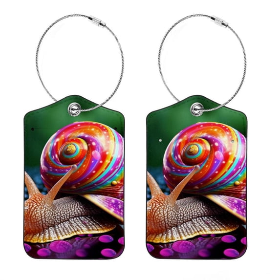 Snails Square PU Leather Luggage Tags, 2 Pack, with Privacy Cover and Stainless Steel Ring - Suitable for Travel, Backpack, Handbag - Bag Tags, Handbag Tags