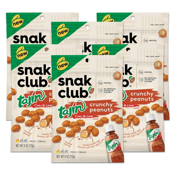 Snak Club 4 Ounce Tajin Chili & Lime Crunchy Peanuts, 6 Pack