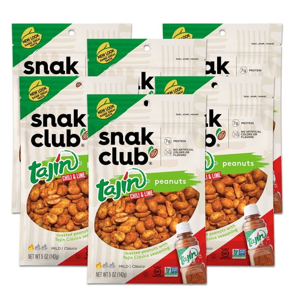 Snak Club 5 Ounce Tajin Chili & Lime Peanuts, Mild, 6 Pack