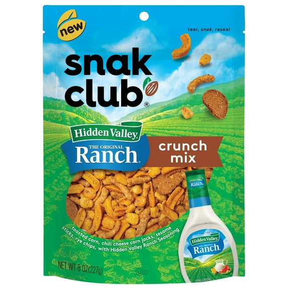 Snak Club Crunch Mix TMA3&nbsp;with Hidden Valley Ranch Seasoning, Toasted Corn Nuggets, Chili Cheese Corn Jacks, Sesame Sticks & Rye Chips, Family Size, 8 Ounce