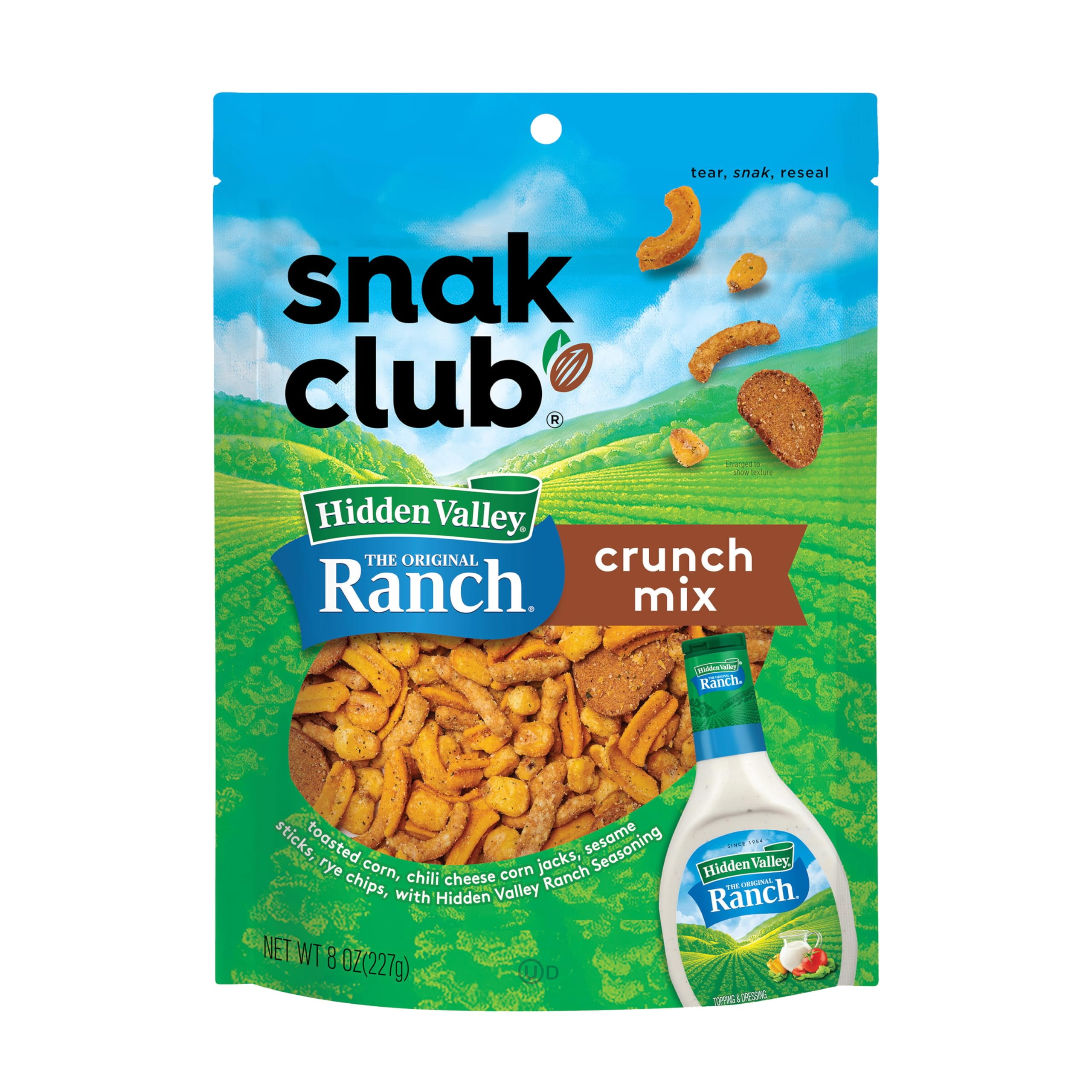 Snak Club Crunch Mix TMA3&nbsp;with Hidden Valley Ranch Seasoning, Toasted Corn Nuggets, Chili Cheese Corn Jacks, Sesame Sticks & Rye Chips, Family Size, 8 Ounce