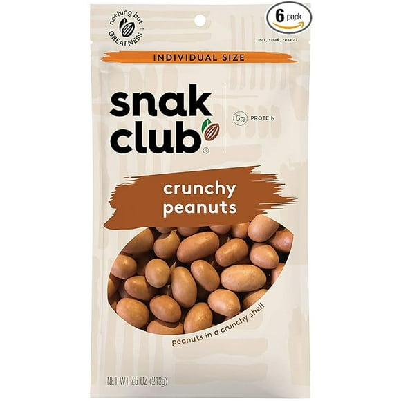 Snak Club Crunchy Peanuts, 7.5 Ounce (Pack of 6)